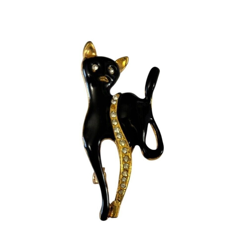 Vintage Cat Feline Rhinestone Brooch